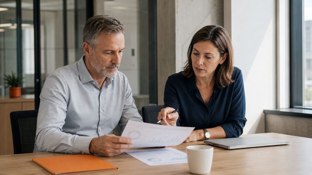 CFO und Einkaufsleiter besprechen die Beschaffungsstrategie