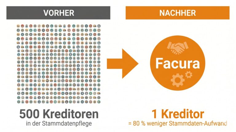 Vorher 500 Kreditoren im ERP nachher 1 Kreditor nach Einsatz von Facura