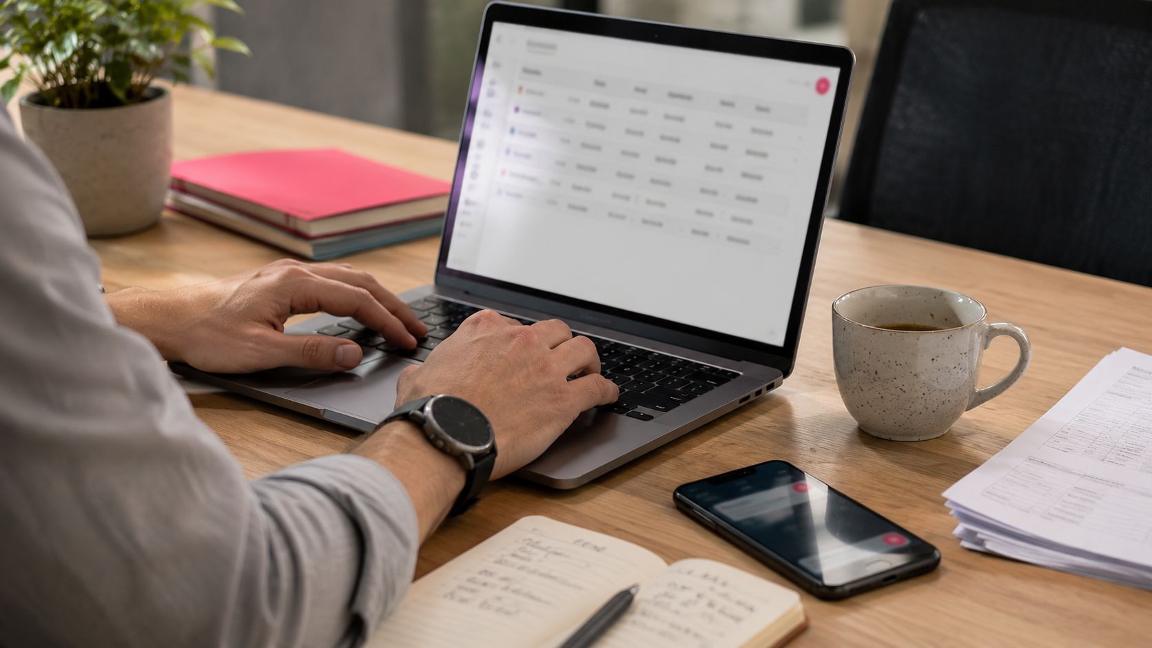 Haende eines Einkaufsspezialisten bei der operativen Beschaffung am Laptop